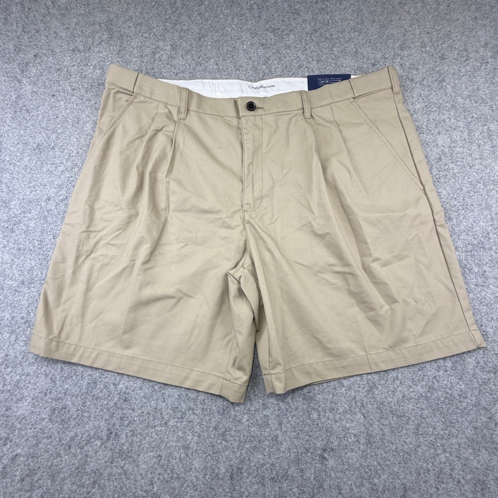 Croft & Barrow Mens Easy-Care Comfort Waist Pleated Shorts Khaki Tan Size 44